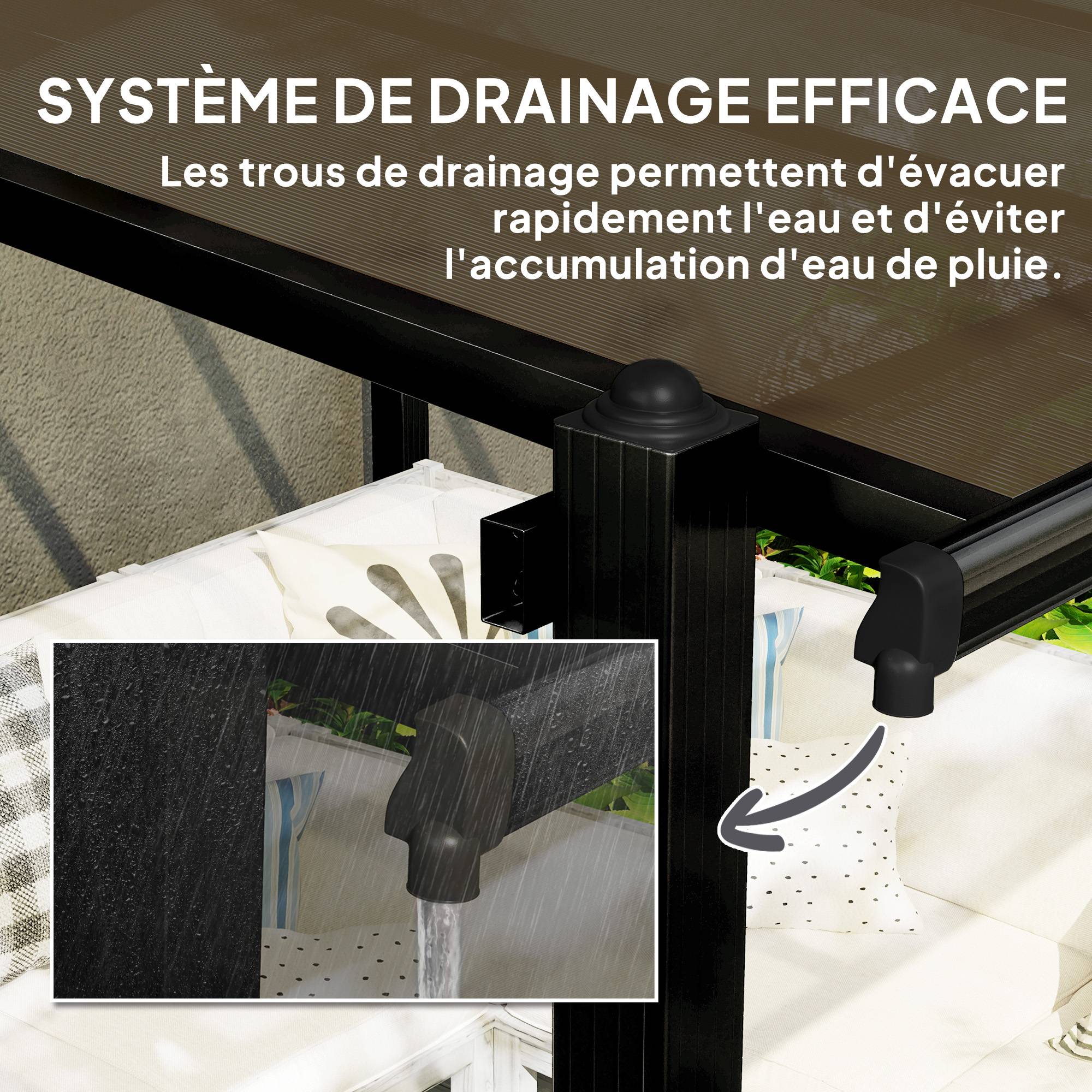 Pergola adossée aluminium pour terrasse toit polycarbonate étanche gris 3x3m - ComfortXL Outdoor Living - Image 7
