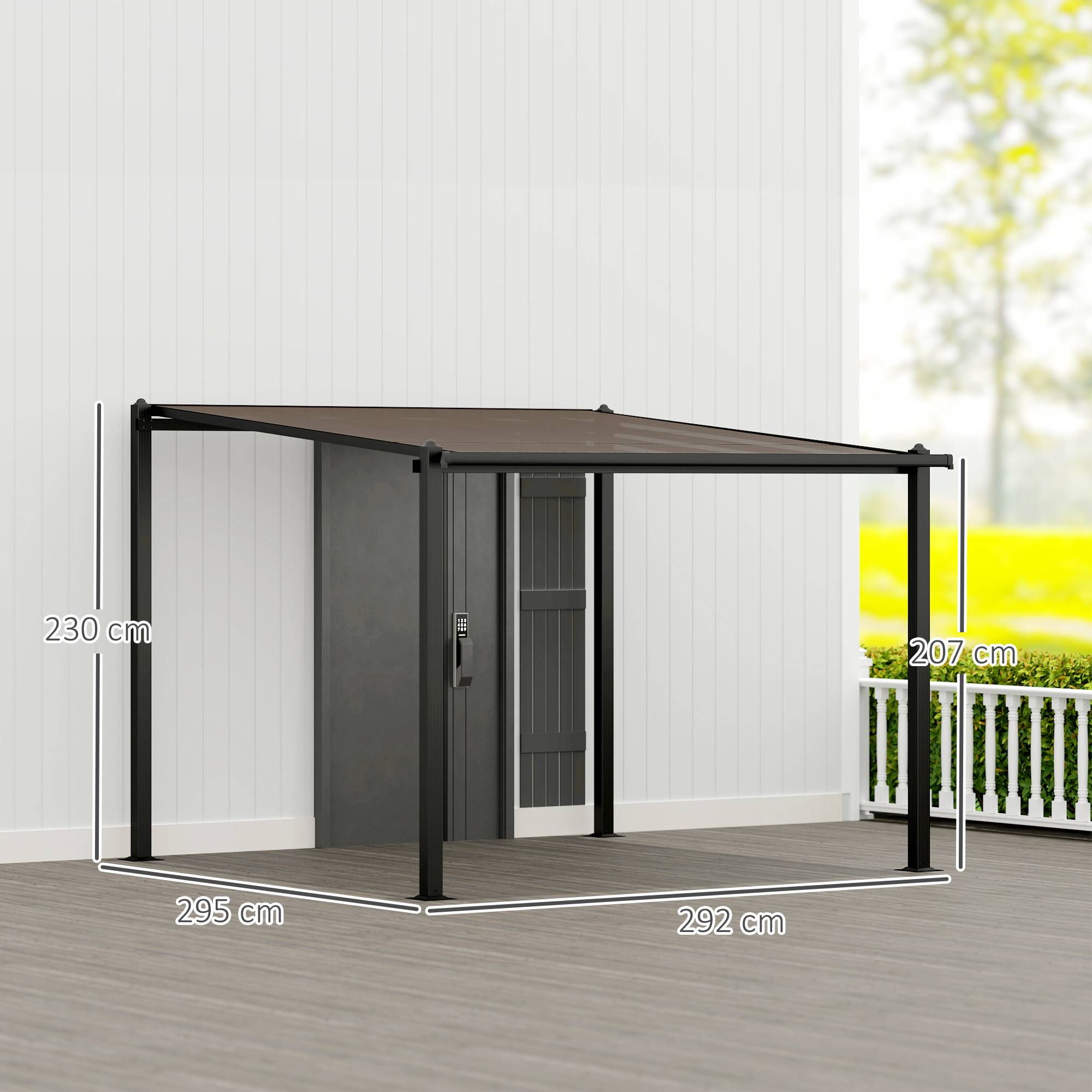 Pergola adossée aluminium pour terrasse toit polycarbonate étanche gris 3x3m - ComfortXL Outdoor Living - Image 5
