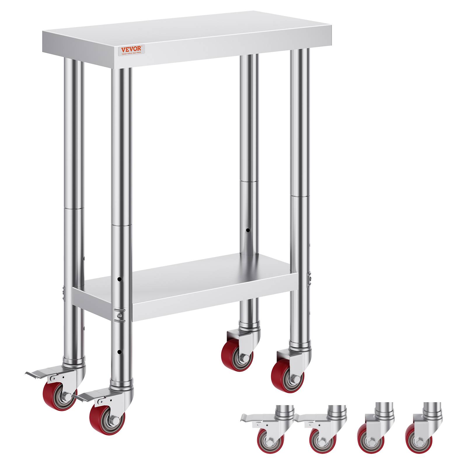 VEVOR Table de Travail Inox Cuisine à Roulette 61x31x85 cm pour Préparation de Cuisine - Image 1