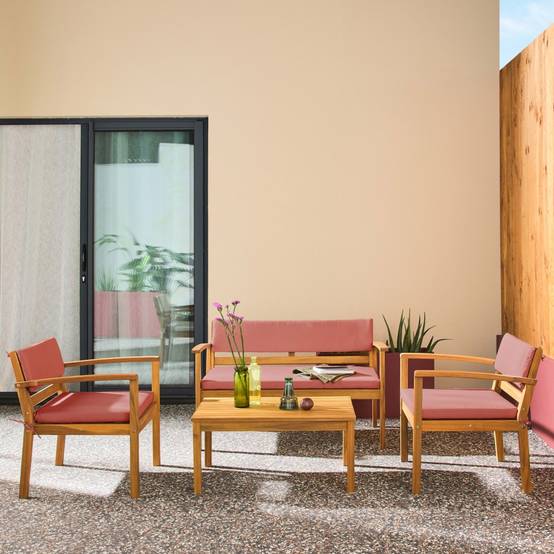 sweeek - Salon de jardin bois d'acacia 4 places terracotta - Komoda | sweeek - Image 1