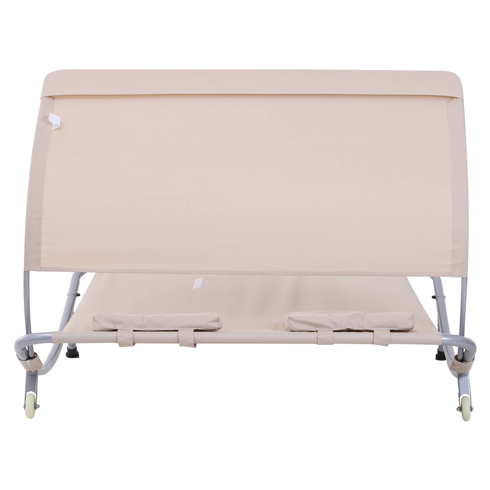 Outsunny - Bain de soleil 2 places lit de jardin design contemporain toit réglable 2 roulettes 2 oreillers acier époxy polyester sable - Outsunny - Image 5