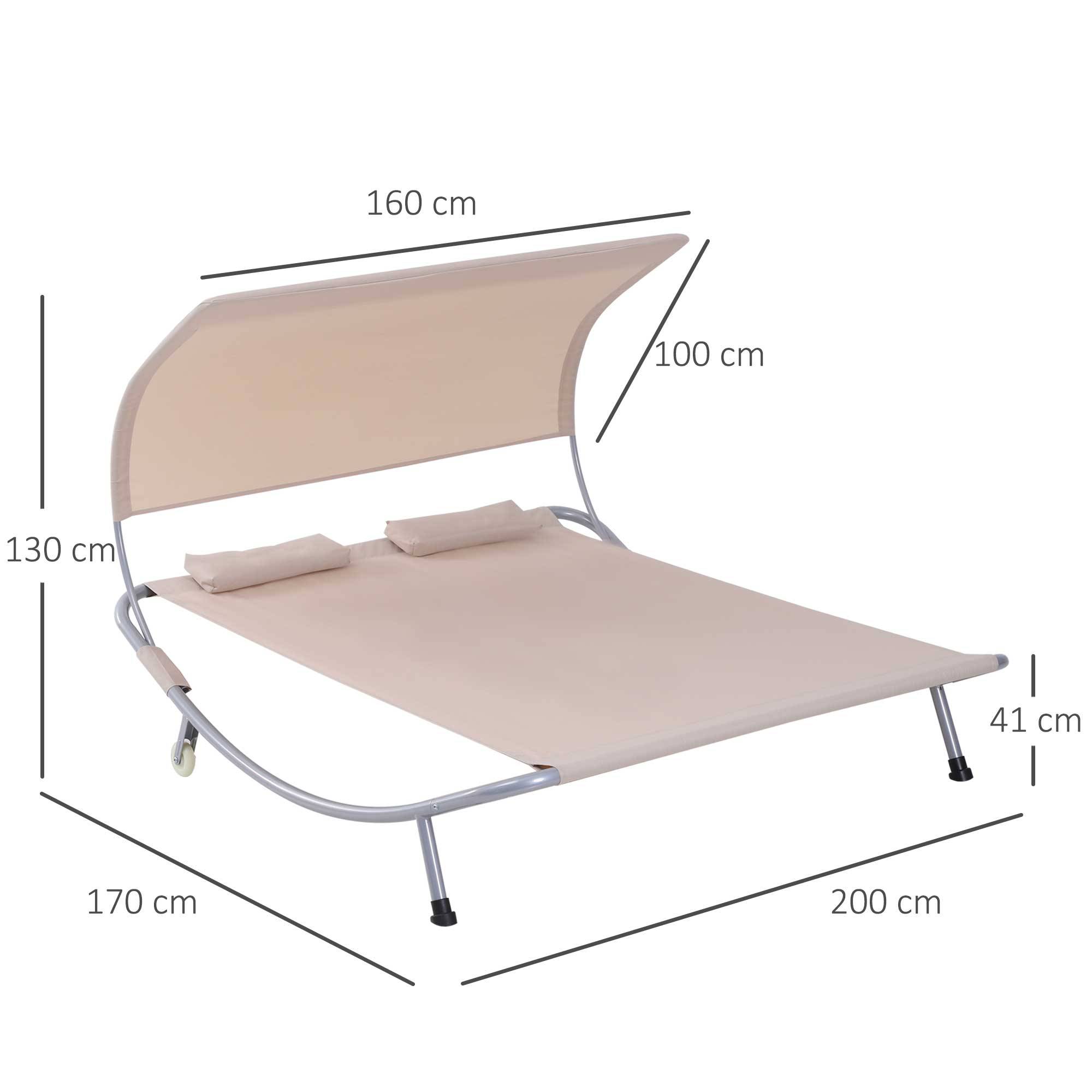 Outsunny - Bain de soleil 2 places lit de jardin design contemporain toit réglable 2 roulettes 2 oreillers acier époxy polyester sable - Outsunny - Image 3