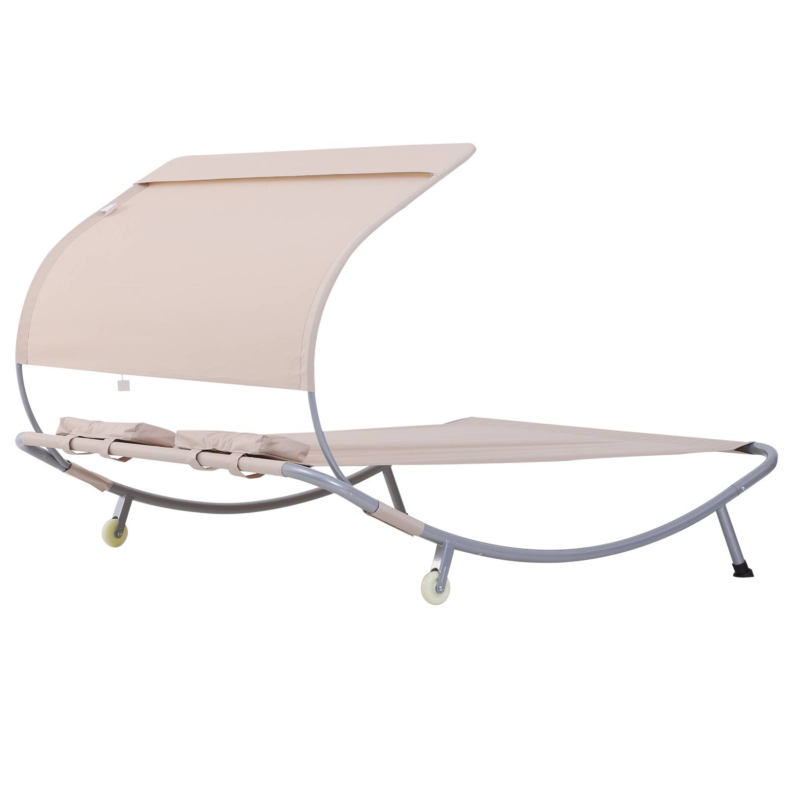 Outsunny - Bain de soleil 2 places lit de jardin design contemporain toit réglable 2 roulettes 2 oreillers acier époxy polyester sable - Outsunny - Image 4