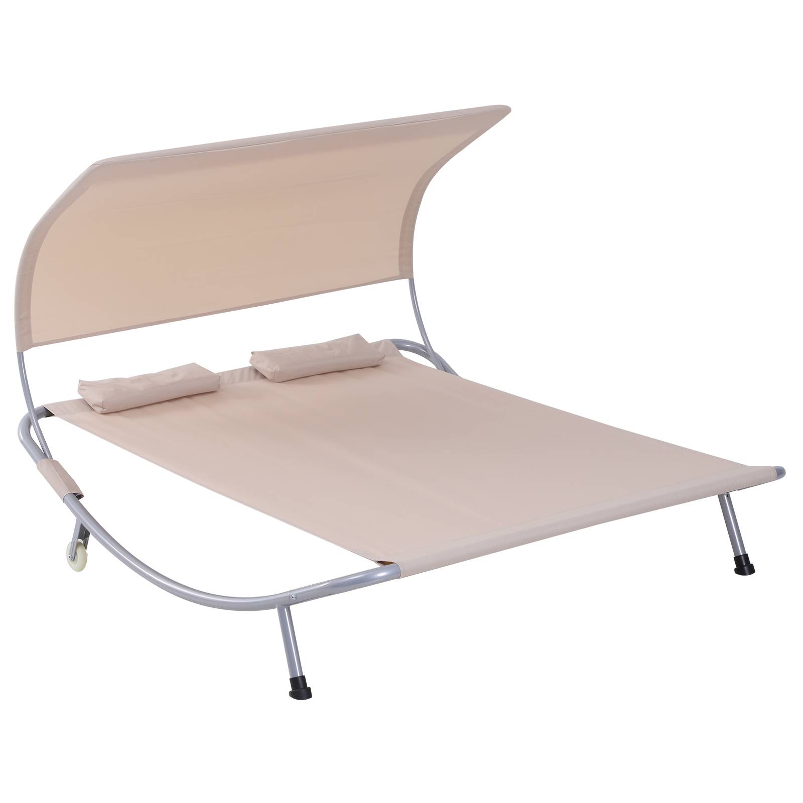 Outsunny - Bain de soleil 2 places lit de jardin design contemporain toit réglable 2 roulettes 2 oreillers acier époxy polyester sable - Outsunny - Image 1