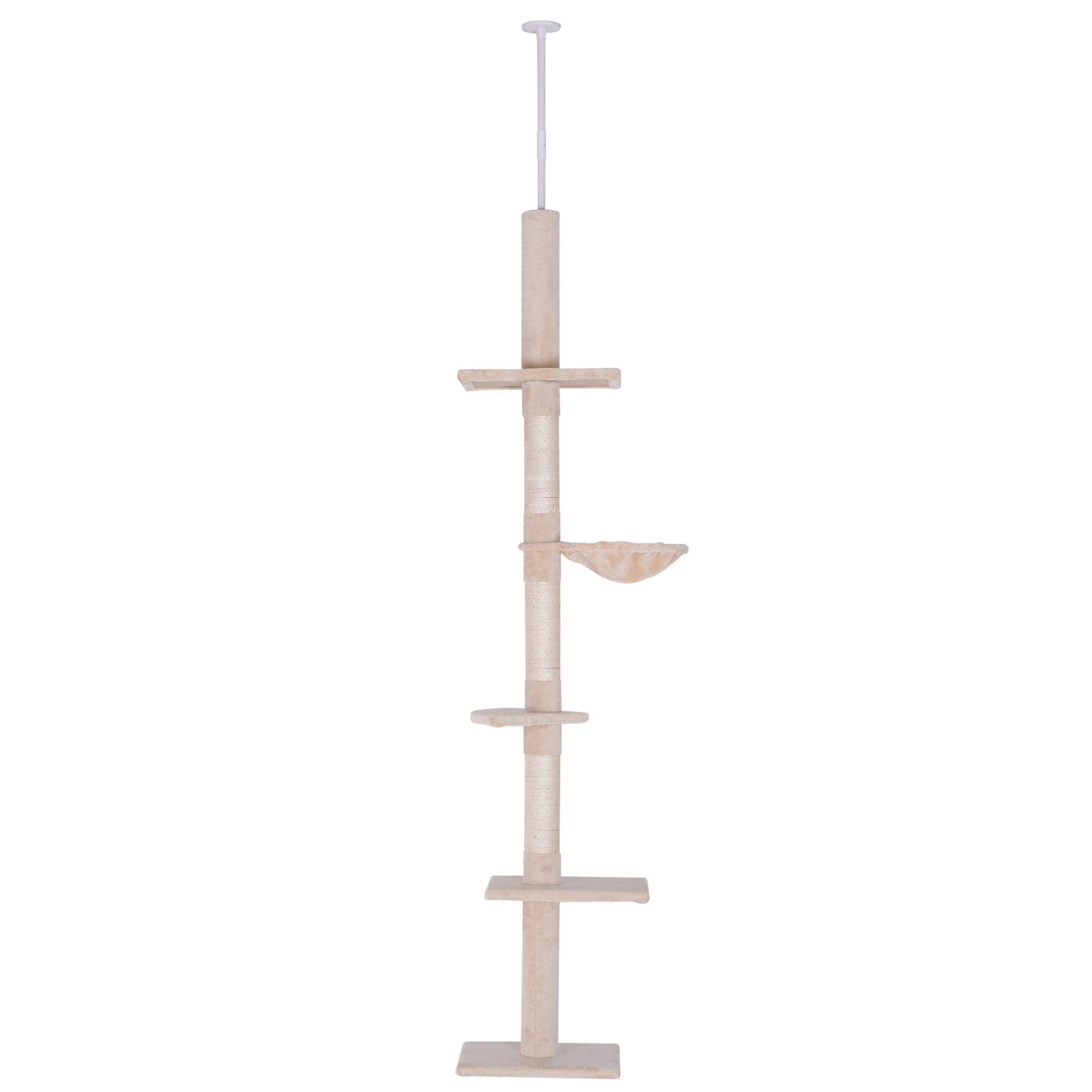 Arbre à chat PawHut jusqu'au plafond, 230-260 cm, poteaux sisal et plateformes, beige - Image 2