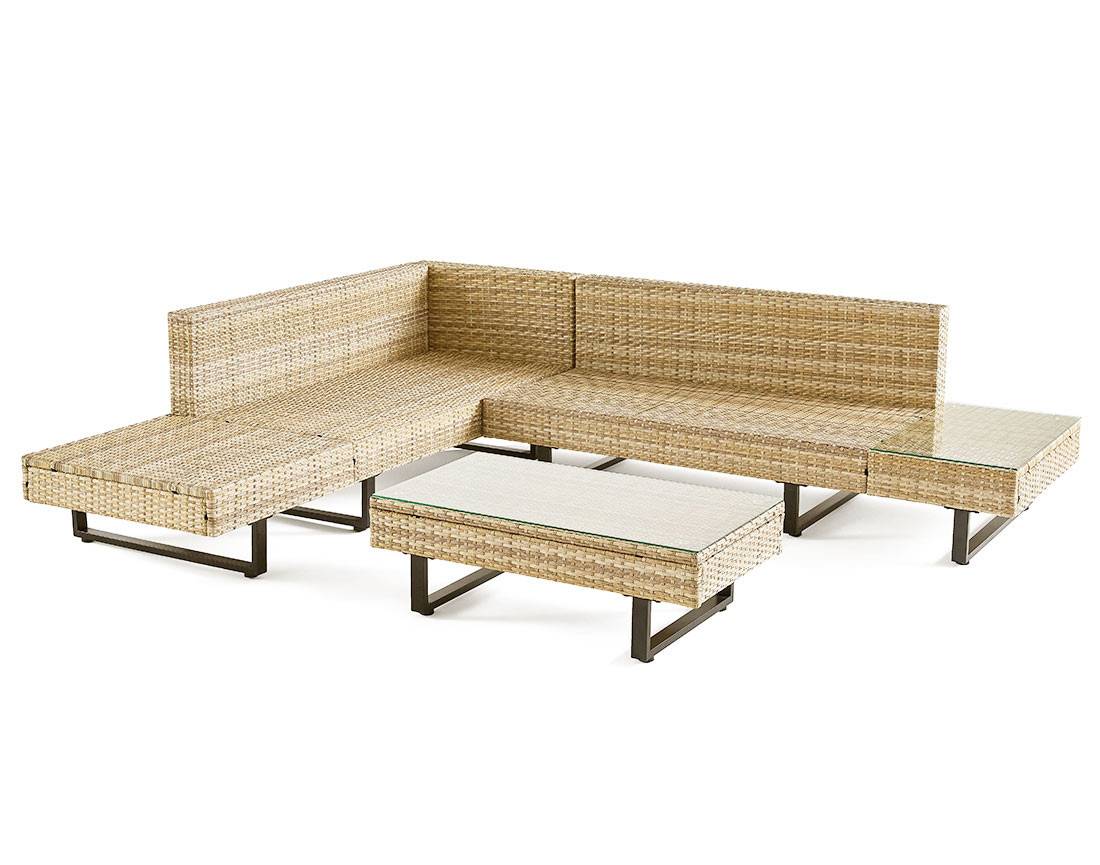 Sashi – salon de jardin d'angle en résine beige et grise – 5 places - coussins gris clair et table incluse - Best Mobilier - Image 6