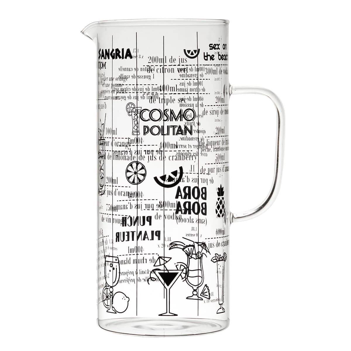 Pichet 2L en Verre Transparent Gradué avec 6 Recettes de Cocktails intégrées - - Imagen 1