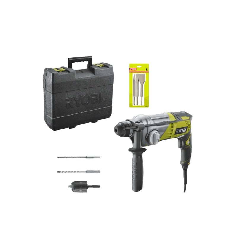 Ryobi - Pack Marteau perforateur RYOBI SDSPlus 680 W RSDS680-KA2 - Kit 3 burins SDS+ RIOBY 1 pointe - 1 plat - 1 bêche - RAKSPC03