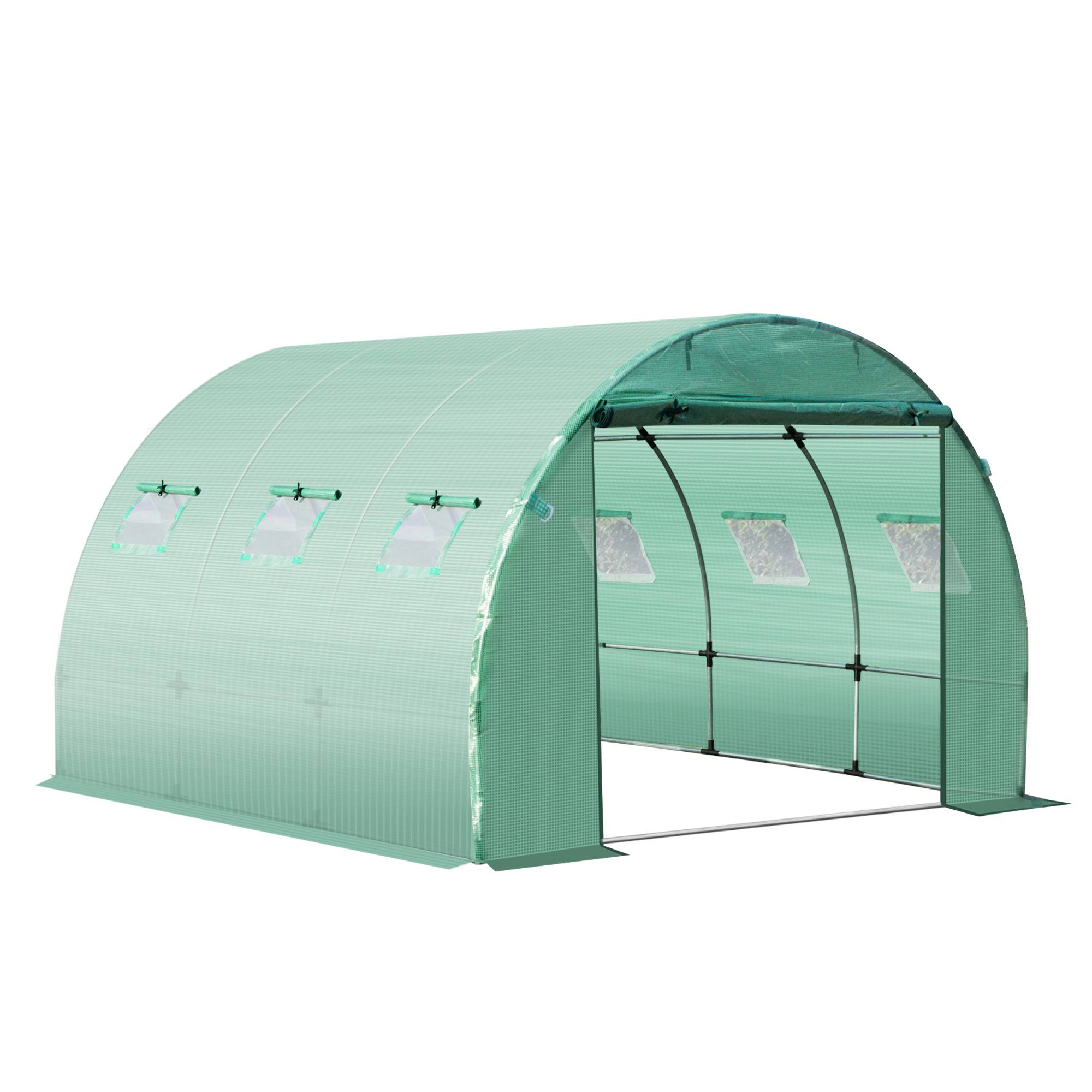 Outsunny - Bâche de rechange verte 9 m pour serre tunnel 3×3×2 m PE imperméable anti-UV avec 6 fenêtres – Outsunny - Imagen 2