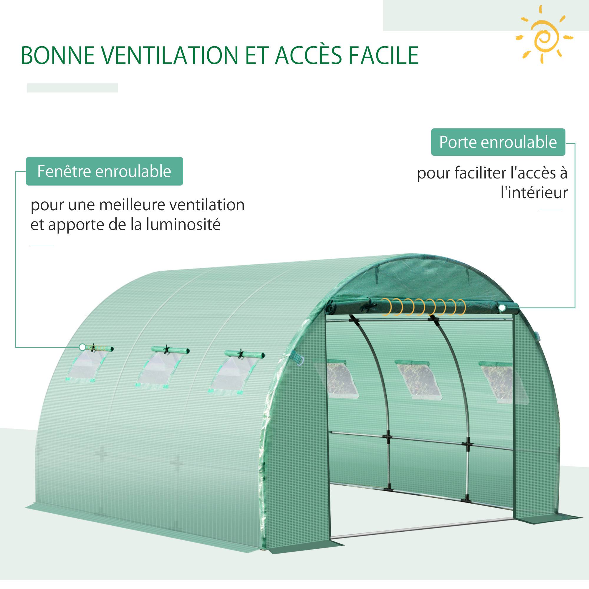 Outsunny - Bâche de rechange verte 9 m pour serre tunnel 3×3×2 m PE imperméable anti-UV avec 6 fenêtres – Outsunny - Imagen 5