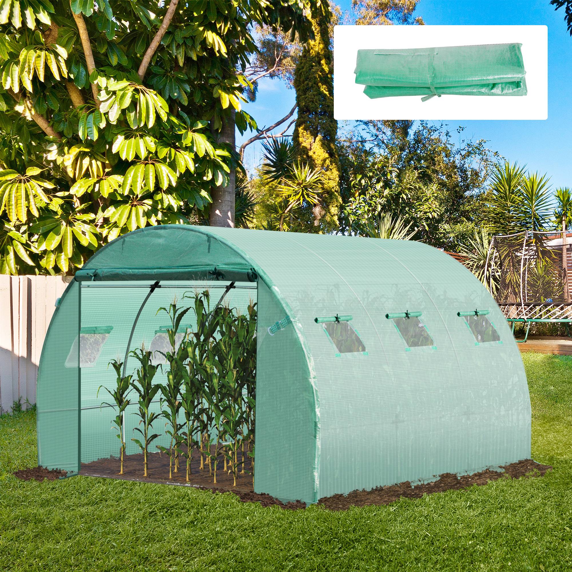 Outsunny - Bâche de rechange verte 9 m pour serre tunnel 3×3×2 m PE imperméable anti-UV avec 6 fenêtres – Outsunny - Imagen 3