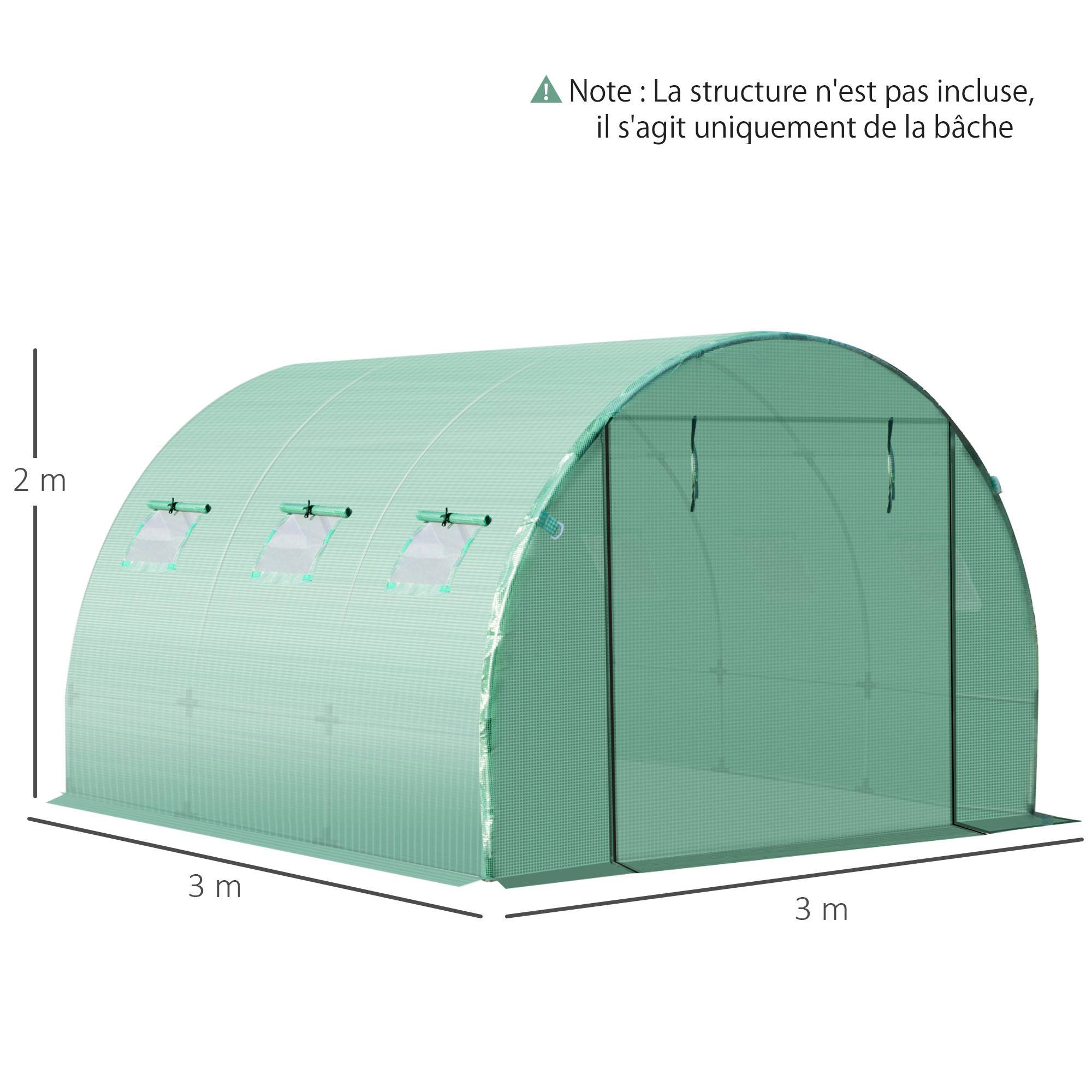 Outsunny - Bâche de rechange verte 9 m pour serre tunnel 3×3×2 m PE imperméable anti-UV avec 6 fenêtres – Outsunny - Imagen 4