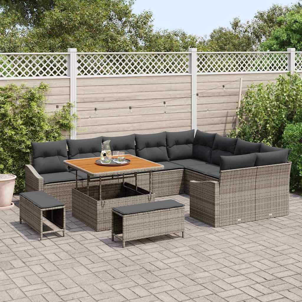 Canapé Extérieur 12 pcs Résine Tressée Modulable Rangement Astucieux Terrasse Gris – ComfortXL Outdoor Living - Image 3