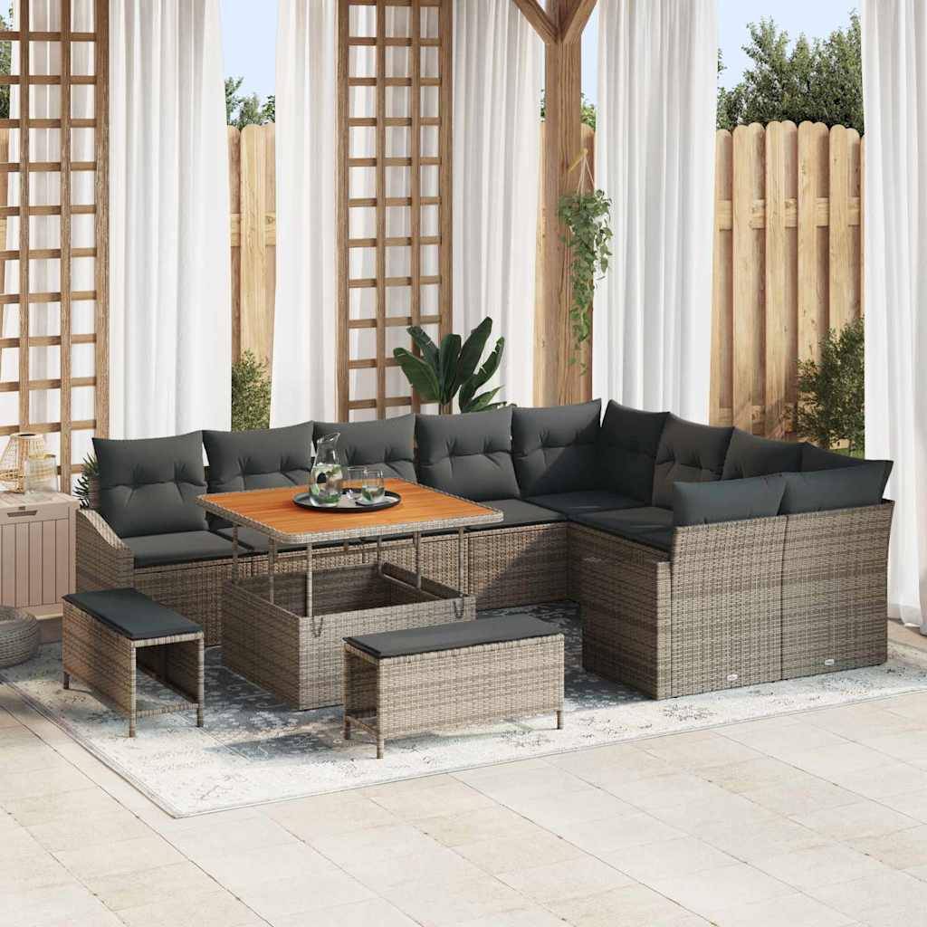 Canapé Extérieur 12 pcs Résine Tressée Modulable Rangement Astucieux Terrasse Gris – ComfortXL Outdoor Living - Image 1