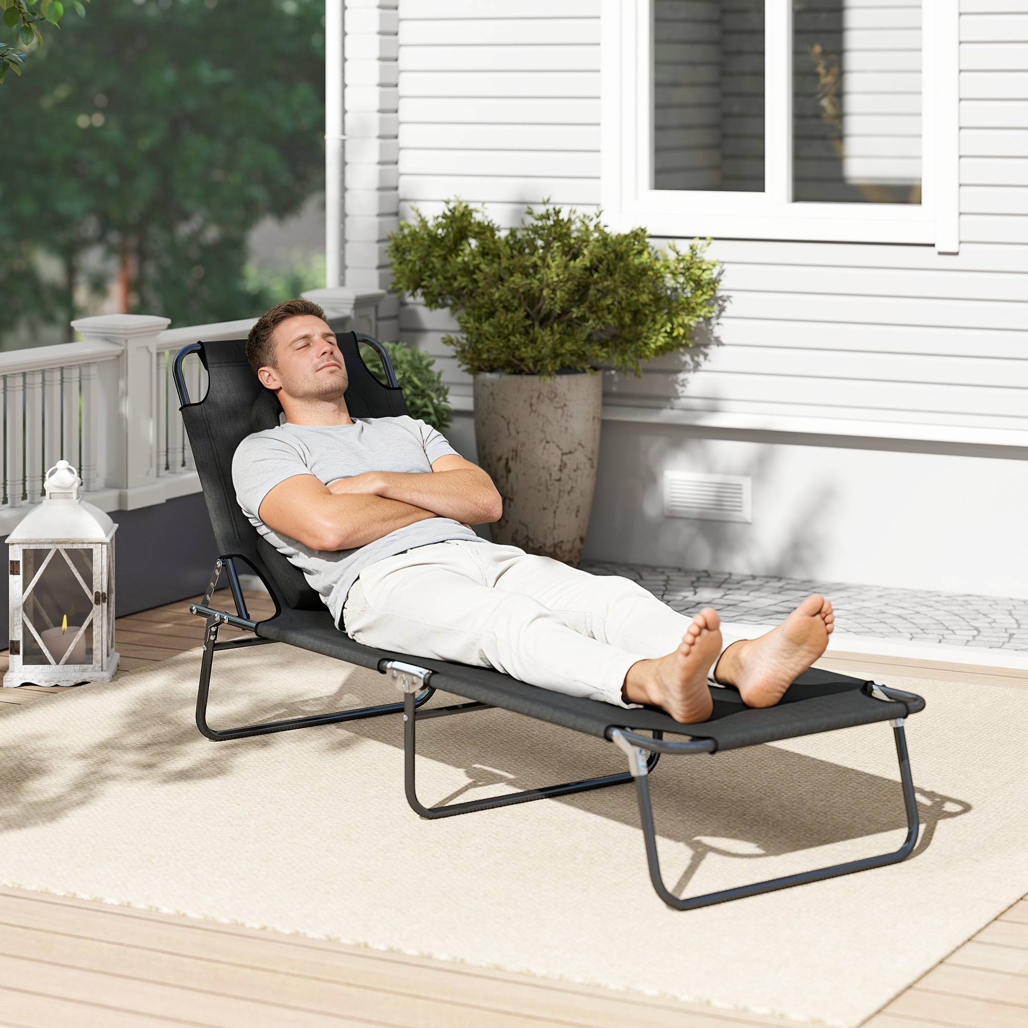 Transat pliable avec trou facial et coussins, acier et tissu oxford - Image 10
