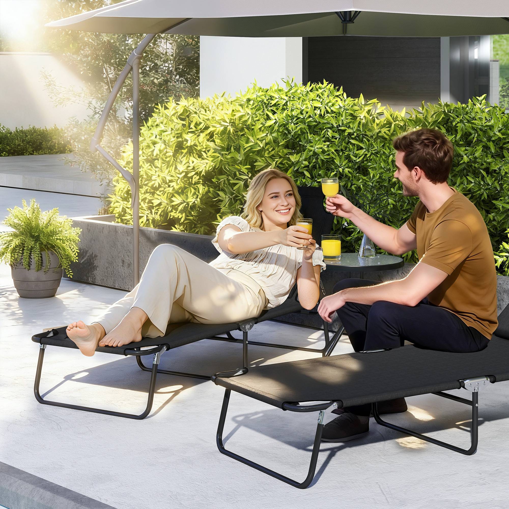 Transat pliable avec trou facial et coussins, acier et tissu oxford - Image 3