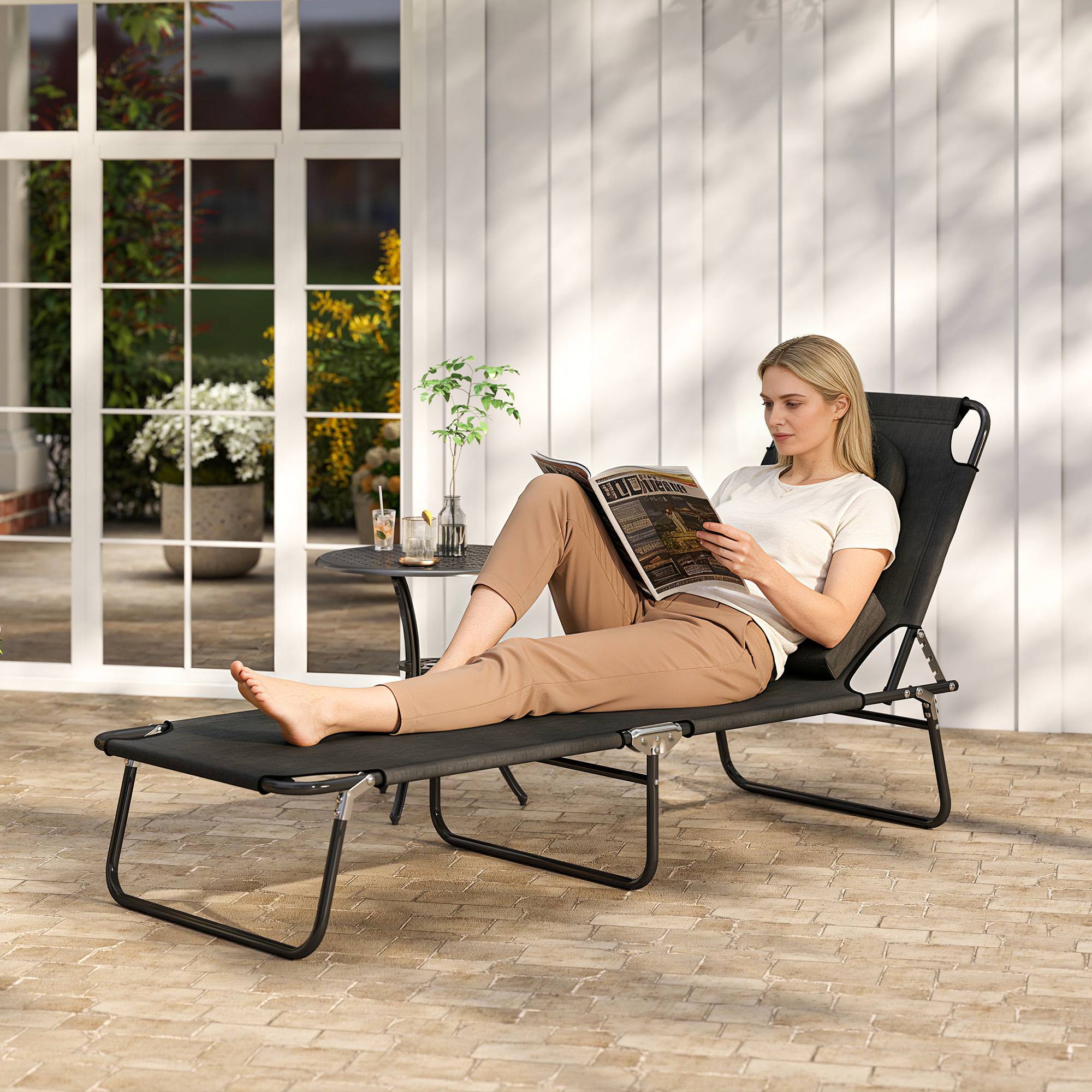 Transat pliable avec trou facial et coussins, acier et tissu oxford - Image 4