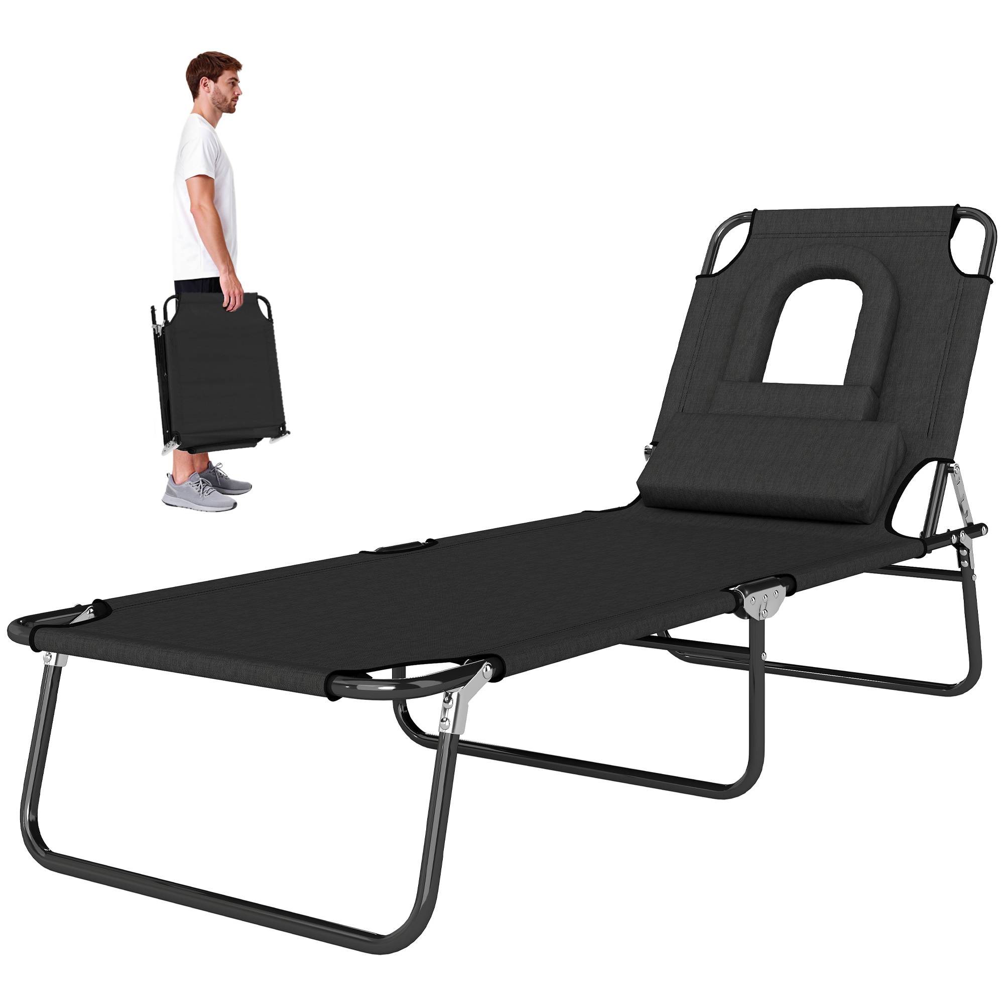 Transat pliable avec trou facial et coussins, acier et tissu oxford - Image 2