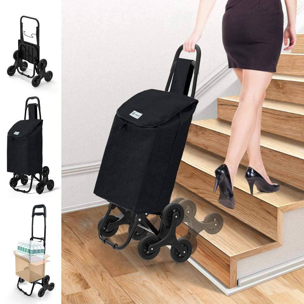 Chariot de courses pliable monte escalier style oxford noir - Image 2
