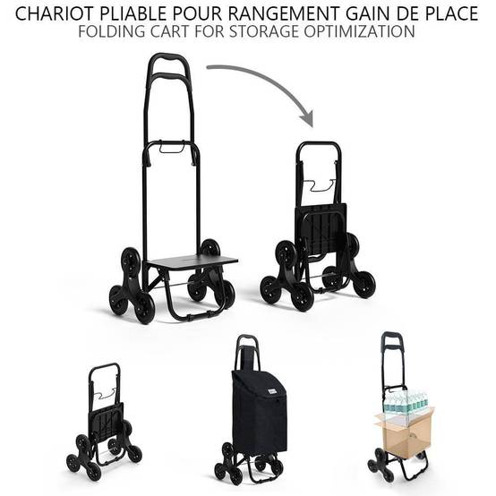 Chariot de courses pliable monte escalier style oxford noir - Image 6