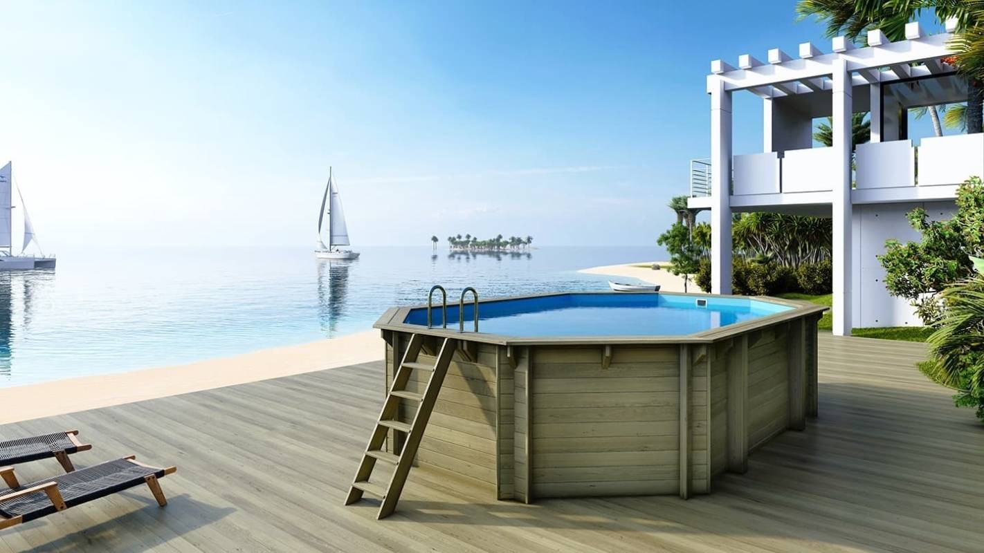 Altanka - Piscine de jardin en bois - 6,53x4,41 x H.1,42 m - avec filtration et coffre de filtration - BAS552OSP+SZA6 - Imagen 1