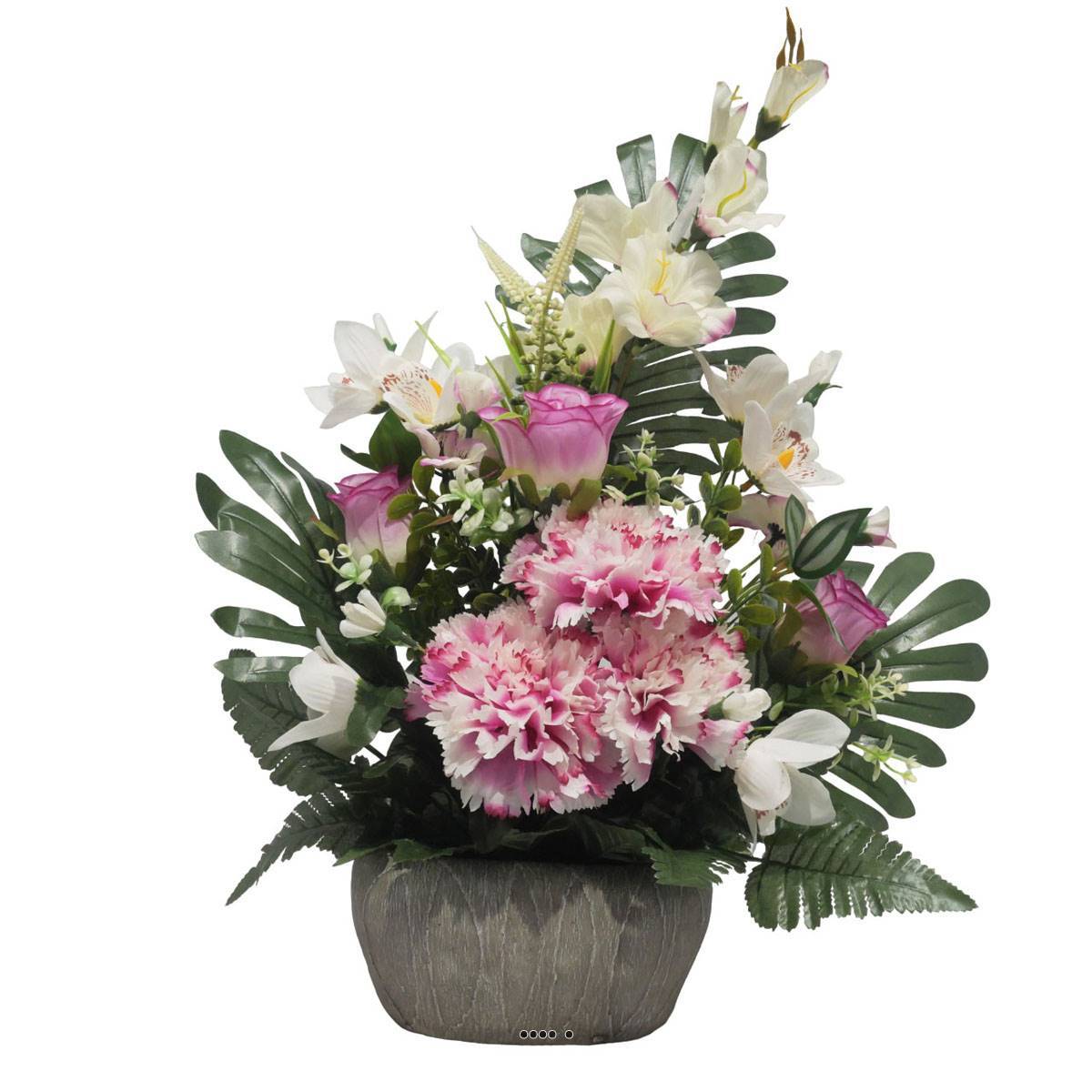 Artificielles - jardinièrre pot beton d'oeillet,bouton de rose, Orchidée, glaieul Rose pour la Toussaint - couleur: Rose - Imagen 1