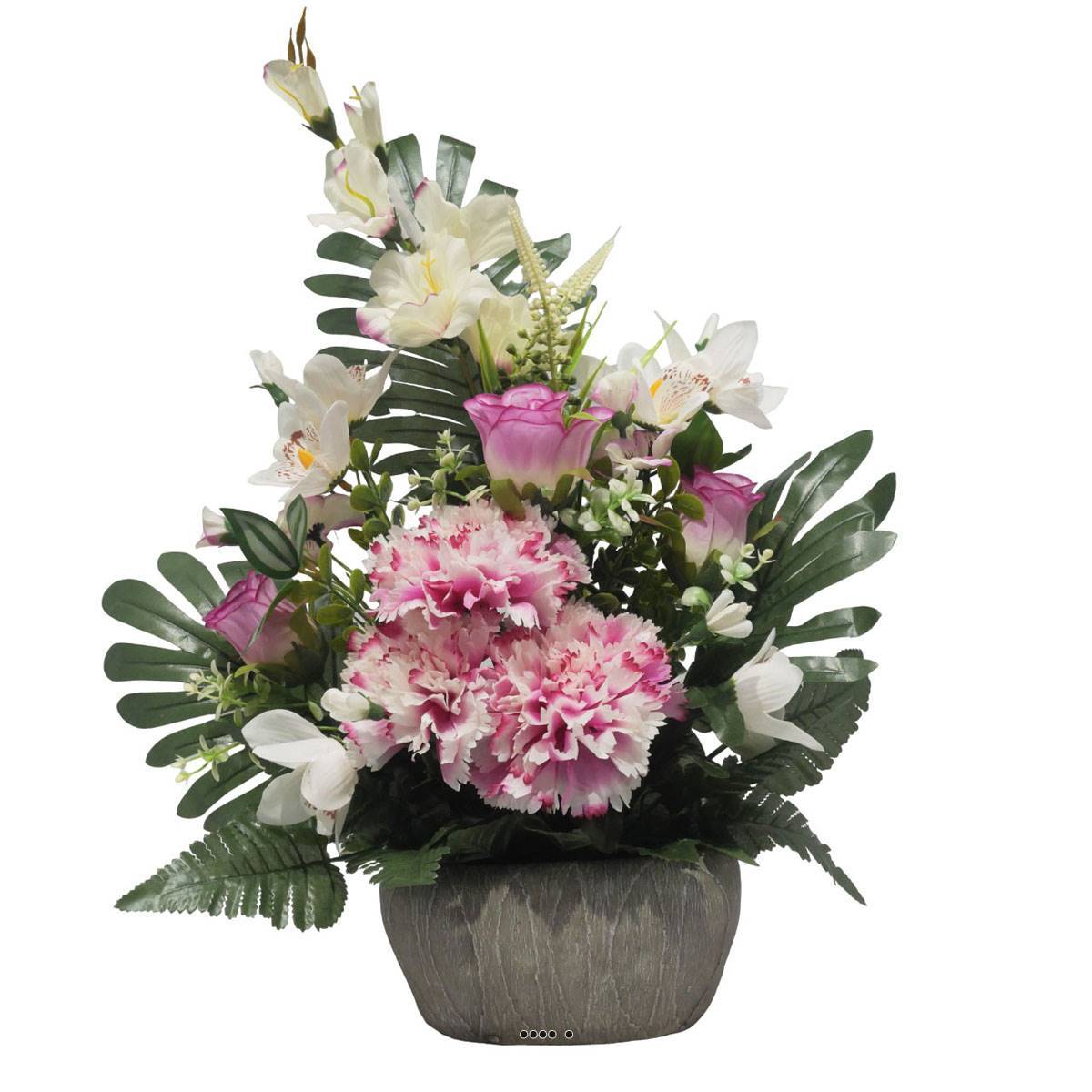 Artificielles - jardinièrre pot beton d'oeillet,bouton de rose, Orchidée, glaieul Rose pour la Toussaint - couleur: Rose - Imagen 2