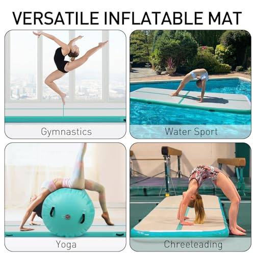 JINPRDAMZ Tapis De Gymnastique Gonflable – 5x1 M, Épaisseur 10 Cm, Avec Pompe Électrique, En PVC Pour Yoga, Gymnastique Et Taekwondo