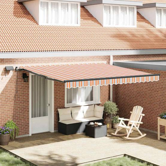 Auvent de Terrasse avec Éclairage LED Tissu Rétractable Manuel pour Jardin Multicolore 400x300 cm – ComfortXL Outdoor Living - Image 1