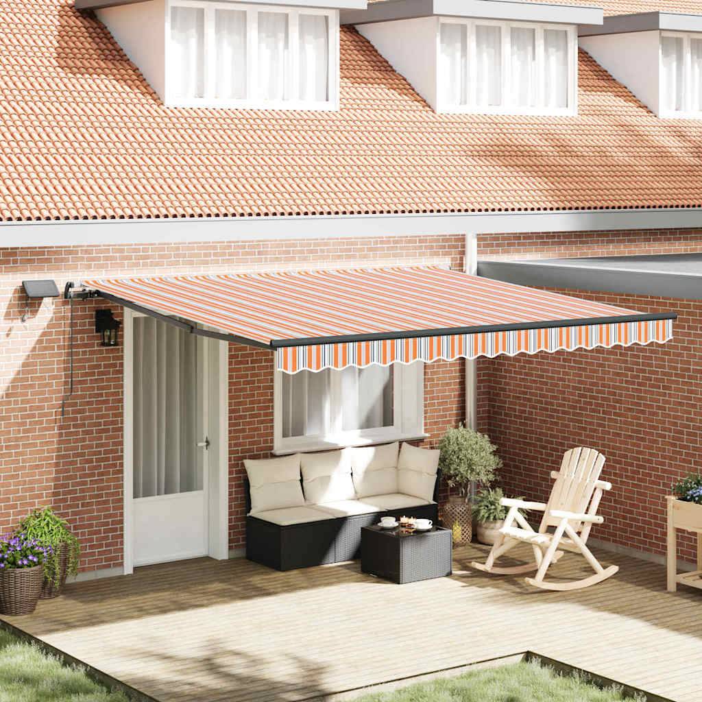 Auvent de Terrasse avec Éclairage LED Tissu Rétractable Manuel pour Jardin Multicolore 400x300 cm – ComfortXL Outdoor Living - Image 1
