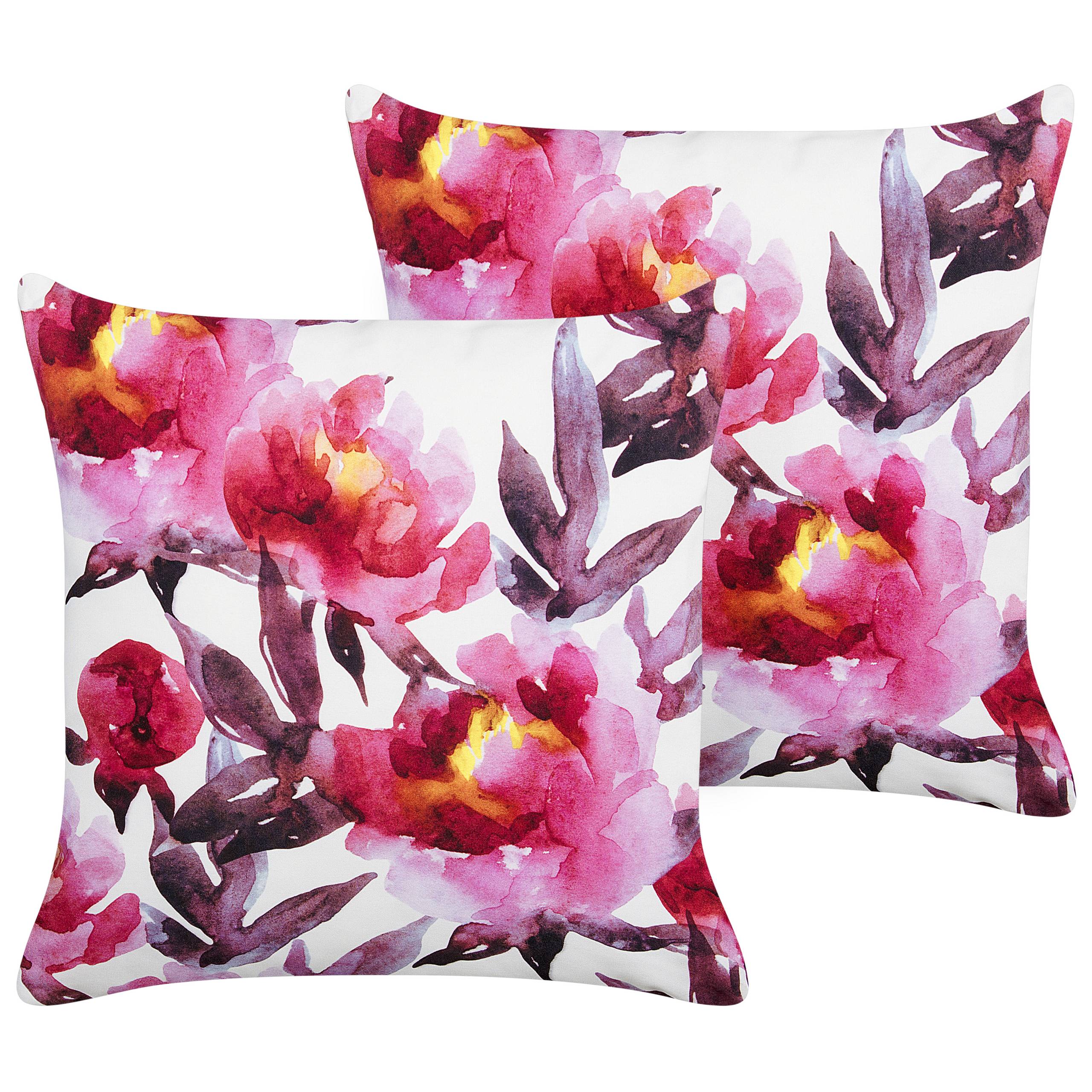 Beliani - 2 Coussins Décoratifs de Jardin Rose et Blanc à Motif Floral 45 x 45 cm Très Confortable pour l'Extérieur ou Intérieur Housses Amovibles - Imagen 1