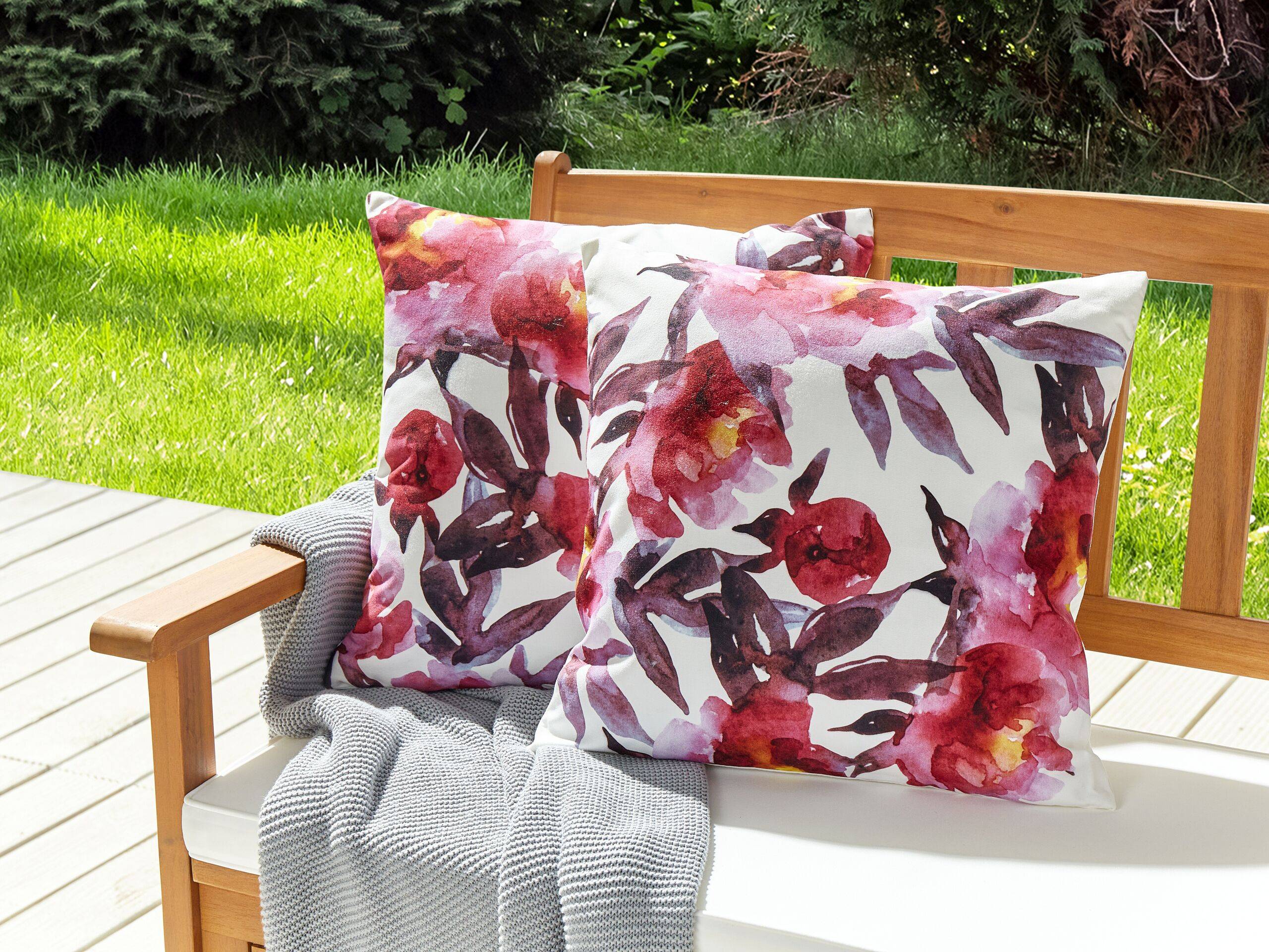 Beliani - 2 Coussins Décoratifs de Jardin Rose et Blanc à Motif Floral 45 x 45 cm Très Confortable pour l'Extérieur ou Intérieur Housses Amovibles - Imagen 2