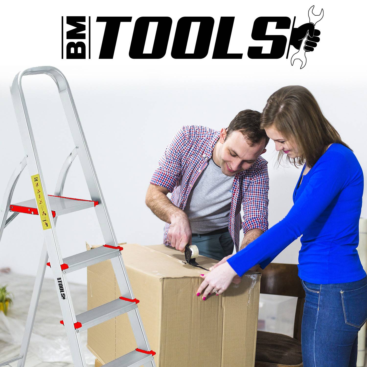 Escabeau avec 5 marches BM TOOLS BMT-ESC5-ALU - Haut. de travail : 99 cm - prend peu de place et se range facilement - en ALU - Image 4