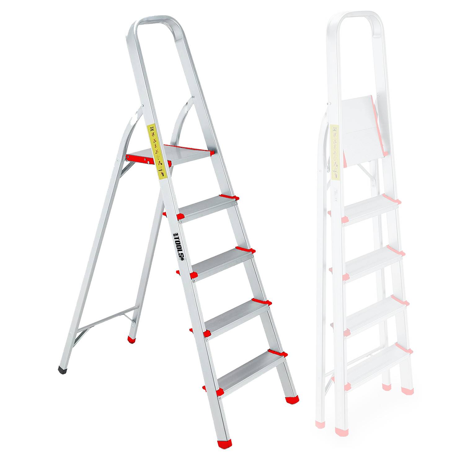 Escabeau avec 5 marches BM TOOLS BMT-ESC5-ALU - Haut. de travail : 99 cm - prend peu de place et se range facilement - en ALU - Image 1