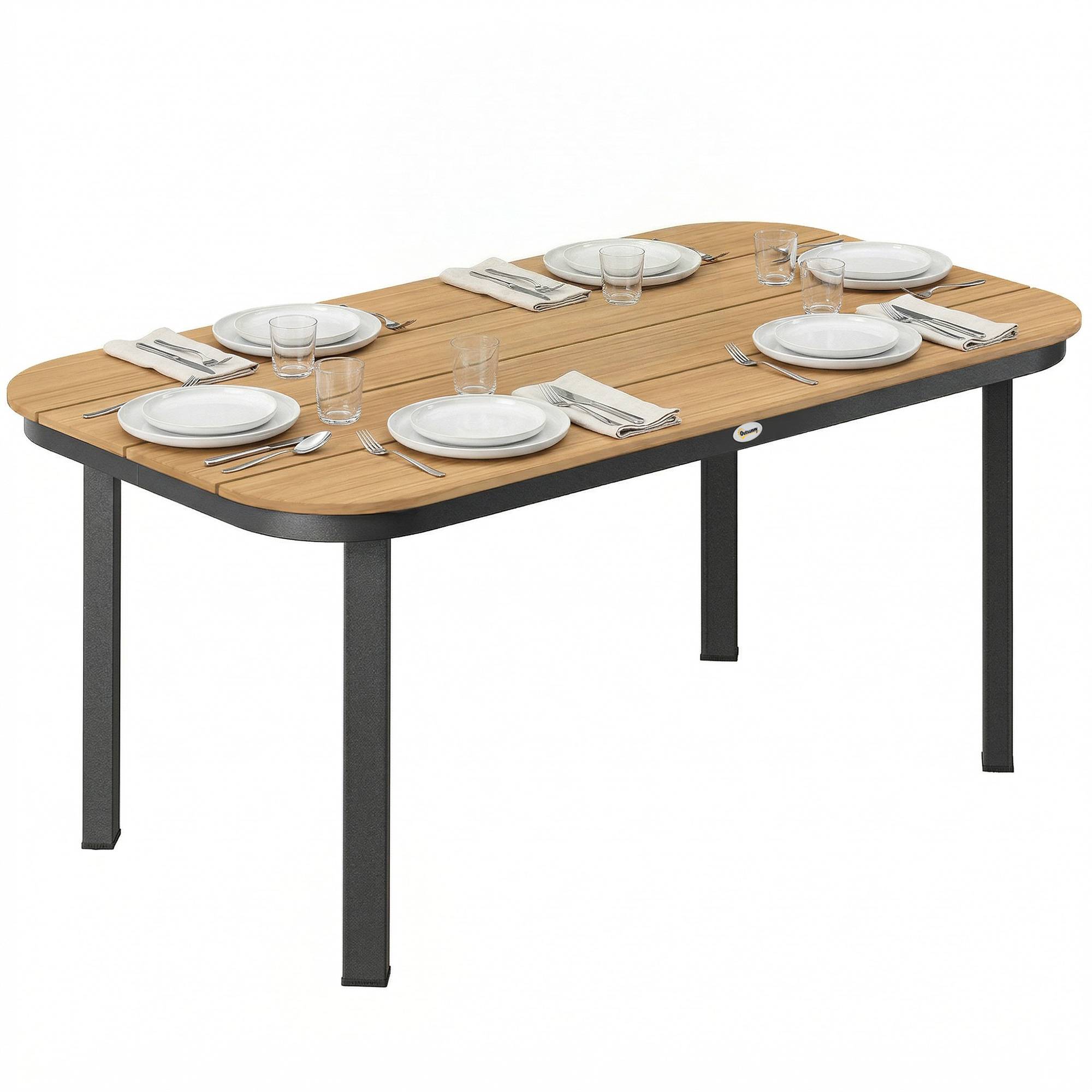 Table de Jardin Rectangulaire pour 4-6 Personnes, Plateau en WPC à Lattes, Bords Arrondis, 155x88x72cm, Naturel - Image 1