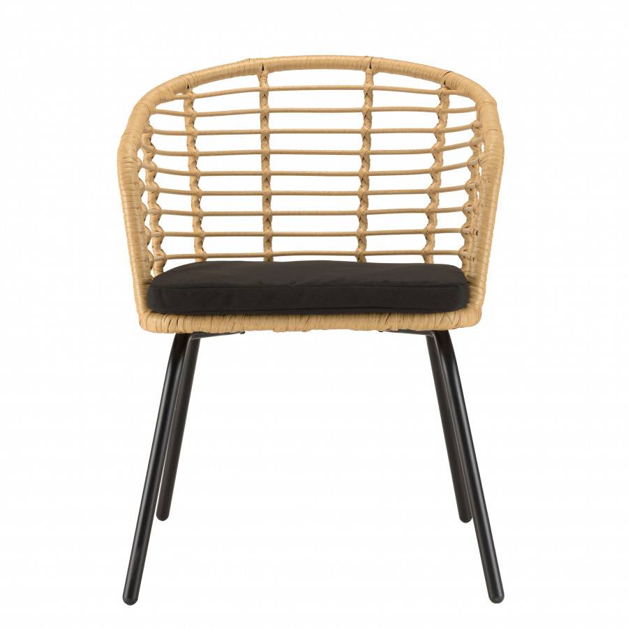 Macabane - MALO - SALON DE JARDIN 2 PERS. - 1 Table carrée 70x70cm et 2 fauteuils beiges et noirs en rotin synthétique - Imagen 8