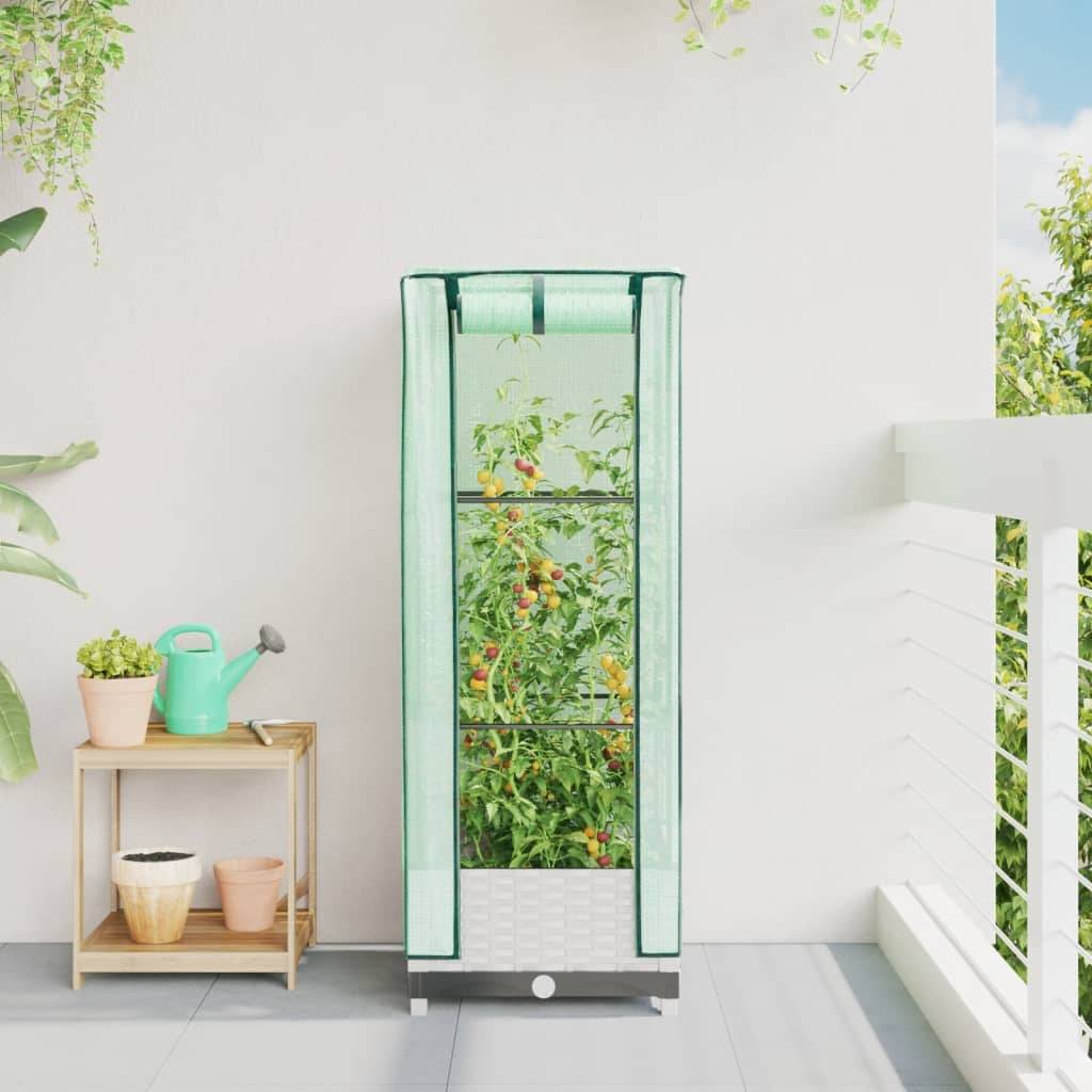 ComfortXL - Carré potager surélevé avec serre aspect rotin pour balcon terrasse Blanc 40x40cm – ComfortXL Outdoor Living - Image 3