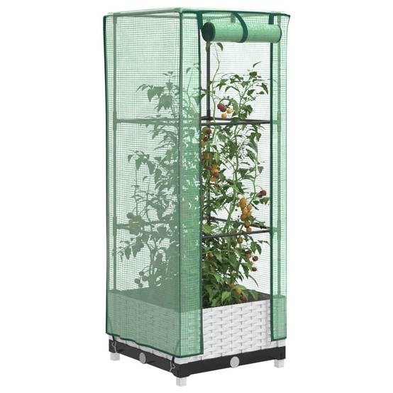 ComfortXL - Carré potager surélevé avec serre aspect rotin pour balcon terrasse Blanc 40x40cm – ComfortXL Outdoor Living - Image 1