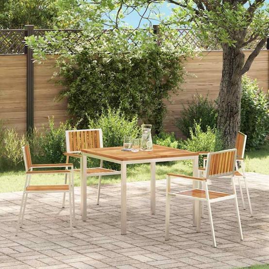Lot de 4 Chaises d'Extérieur Acacia Massif et Acier Confortables pour Salon de Jardin Marron – ComfortXL Outdoor Living - Image 1