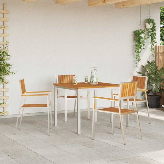 Lot de 4 Chaises d'Extérieur Acacia Massif et Acier Confortables pour Salon de Jardin Marron – ComfortXL Outdoor Living - Image 3