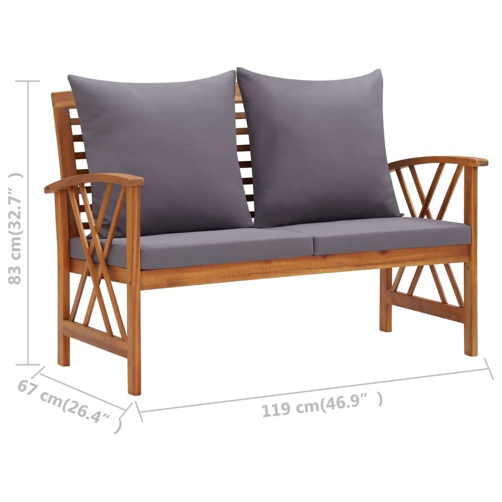 Helloshop26 - Salon de jardin meuble d'extérieur ensemble de mobilier 3 pièces avec coussins bois d'acacia solide - Imagen 9