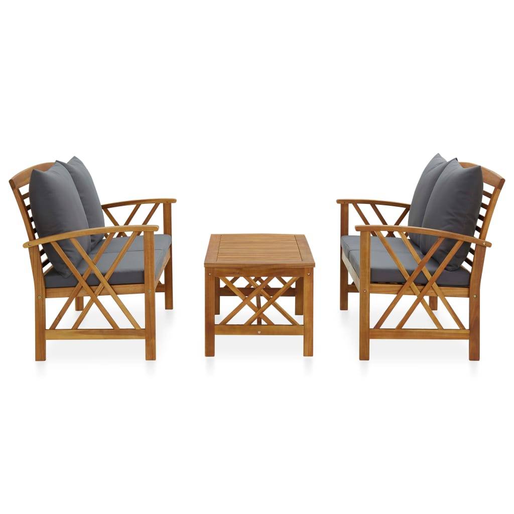 Helloshop26 - Salon de jardin meuble d'extérieur ensemble de mobilier 3 pièces avec coussins bois d'acacia solide - Imagen 2