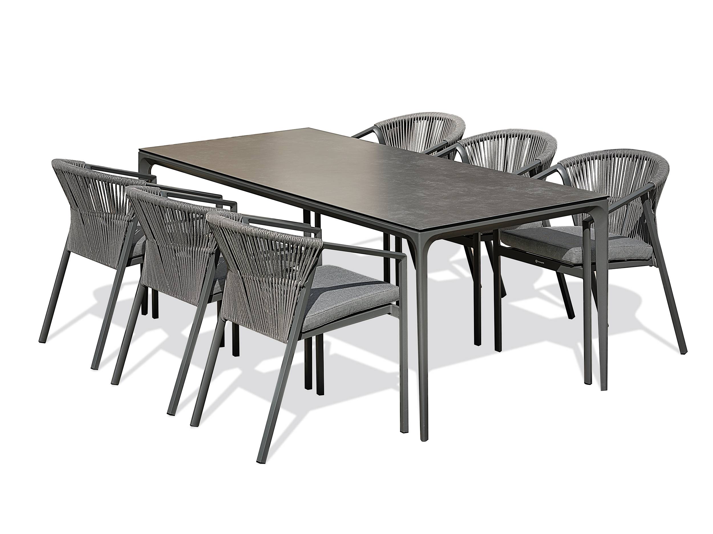 Ensemble repas de jardin TIGUA 6 places avec plateau en céramique sur verre - GRIS ANTHRACITE - REMARQUABLE - Image 1