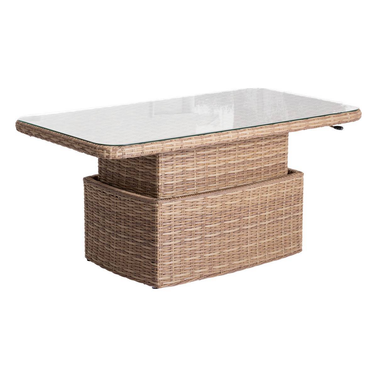 Hesperide - Table basse rectangulaire relevable "Mooréa" Savana Aluminium traité époxy, Résine tressée, Verre trempé Hespéride - Imagen 1