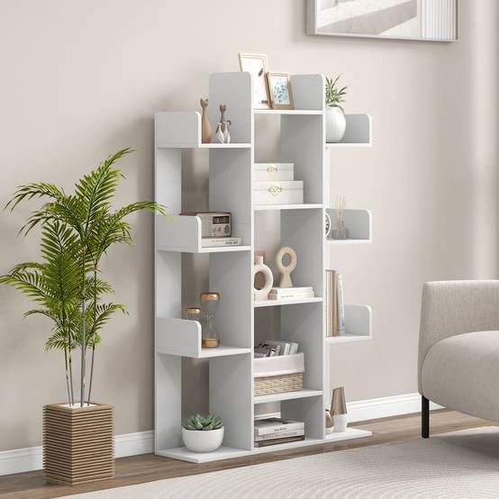 Bibliothèque Arbre, 13 Étagères Ouvertes, Meuble de Rangement pour Livres, Etagère Décorative Autoportante, pour Salon, Bureau (Blanc) - Image 7