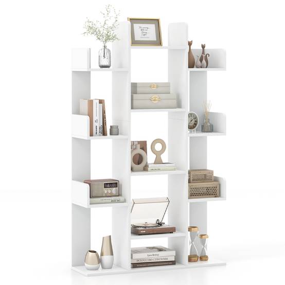 Bibliothèque Arbre, 13 Étagères Ouvertes, Meuble de Rangement pour Livres, Etagère Décorative Autoportante, pour Salon, Bureau (Blanc) - Image 1
