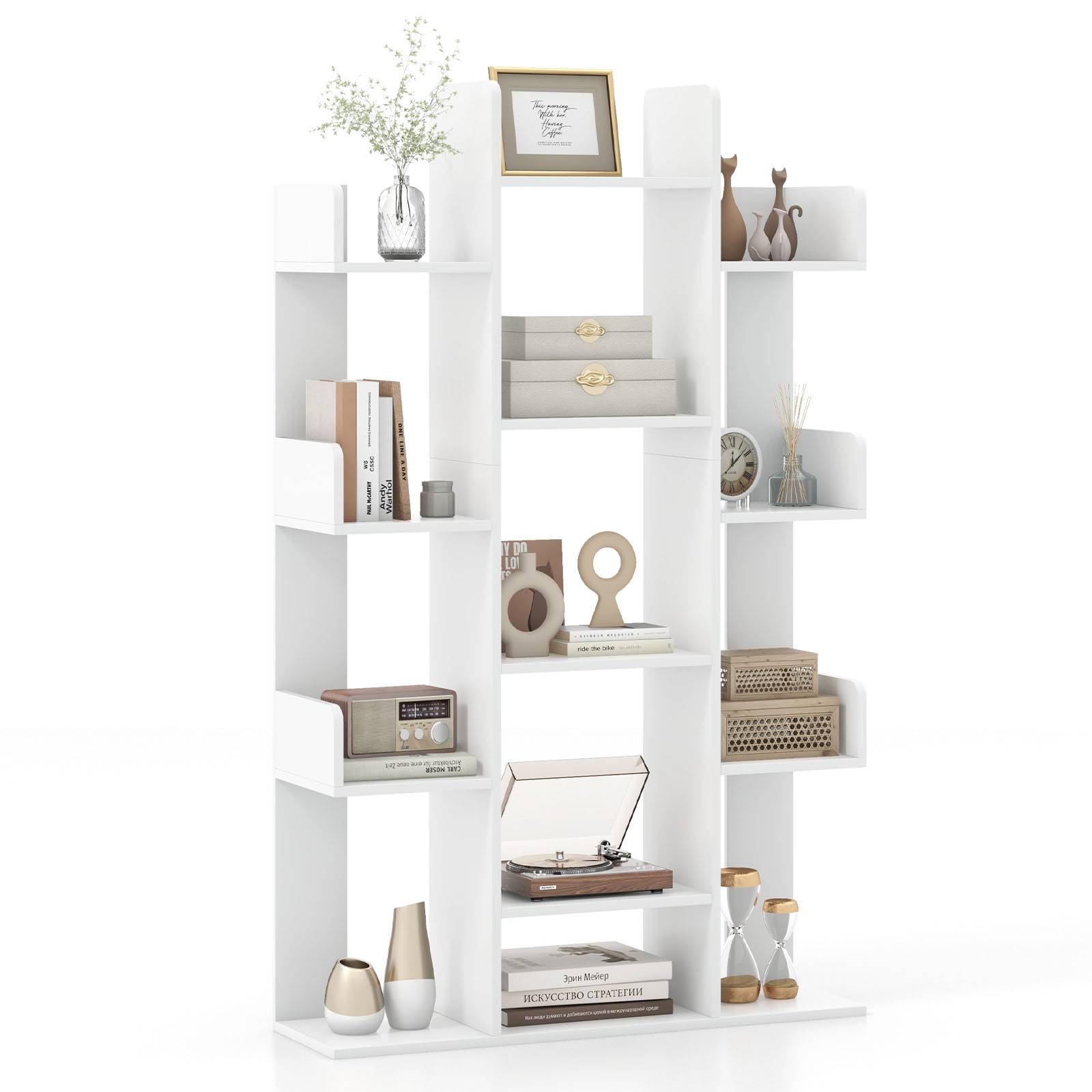 Bibliothèque Arbre, 13 Étagères Ouvertes, Meuble de Rangement pour Livres, Etagère Décorative Autoportante, pour Salon, Bureau (Blanc) - Image 1