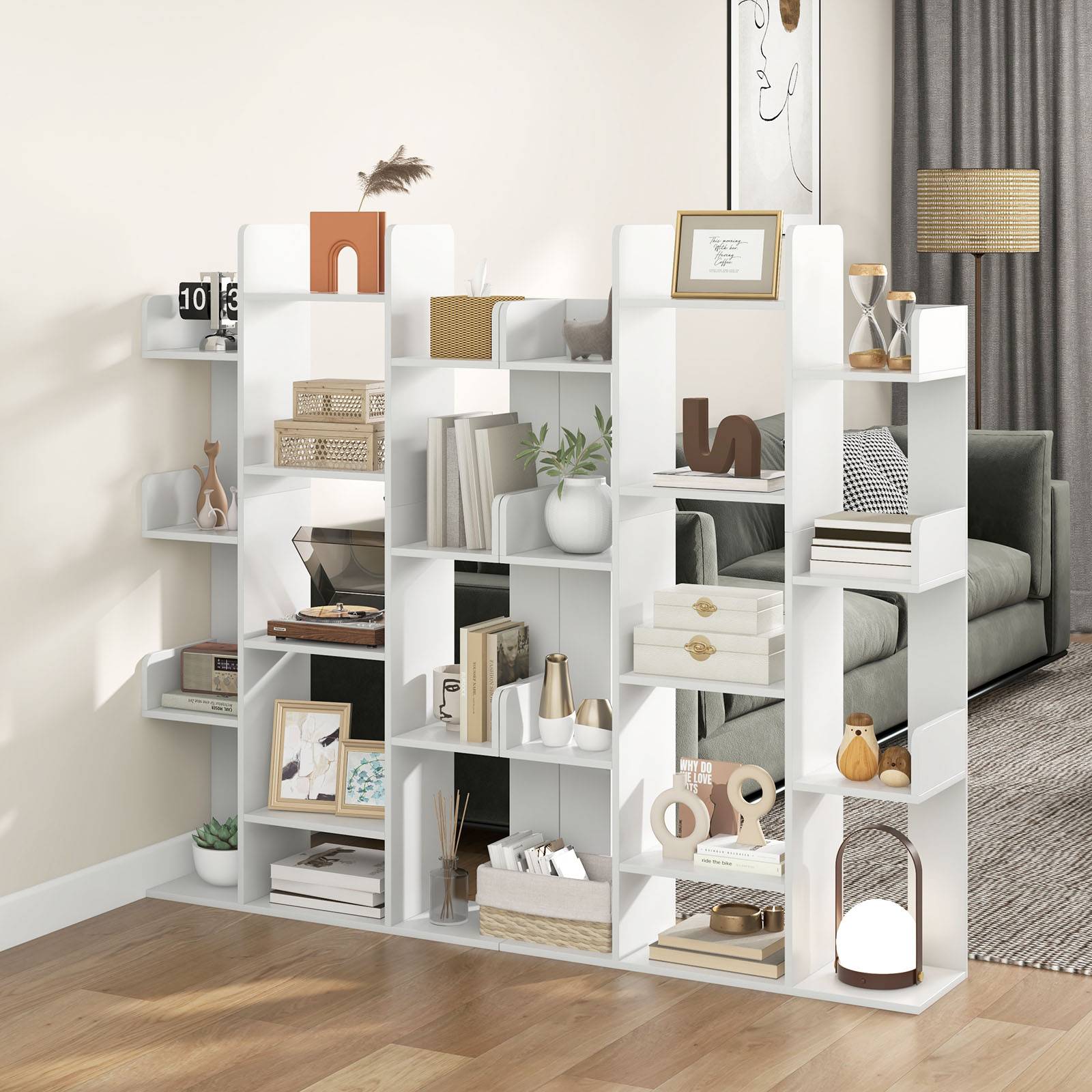 Bibliothèque Arbre, 13 Étagères Ouvertes, Meuble de Rangement pour Livres, Etagère Décorative Autoportante, pour Salon, Bureau (Blanc) - Image 8