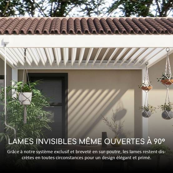 Ombrea - Pergola bioclimatique Ombréa adossée VS - 3x6M bicolore + 2 stores Anthracites - Image 10