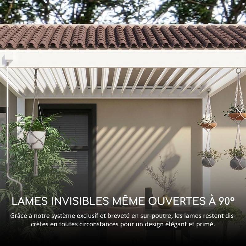 Ombrea - Pergola bioclimatique Ombréa adossée VS - 3x6M bicolore + 2 stores Anthracites - Image 10